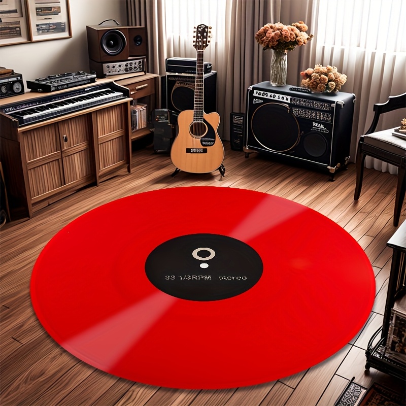 Commercial Vinyl Printing Machine - Tappeto Rotondo in Vinile Rosso Lucido,