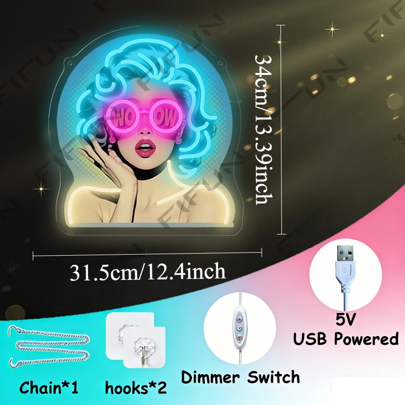 Insegna al Neon WOW Curl Girl, - Commercial Wall Printing recensione e prezzo